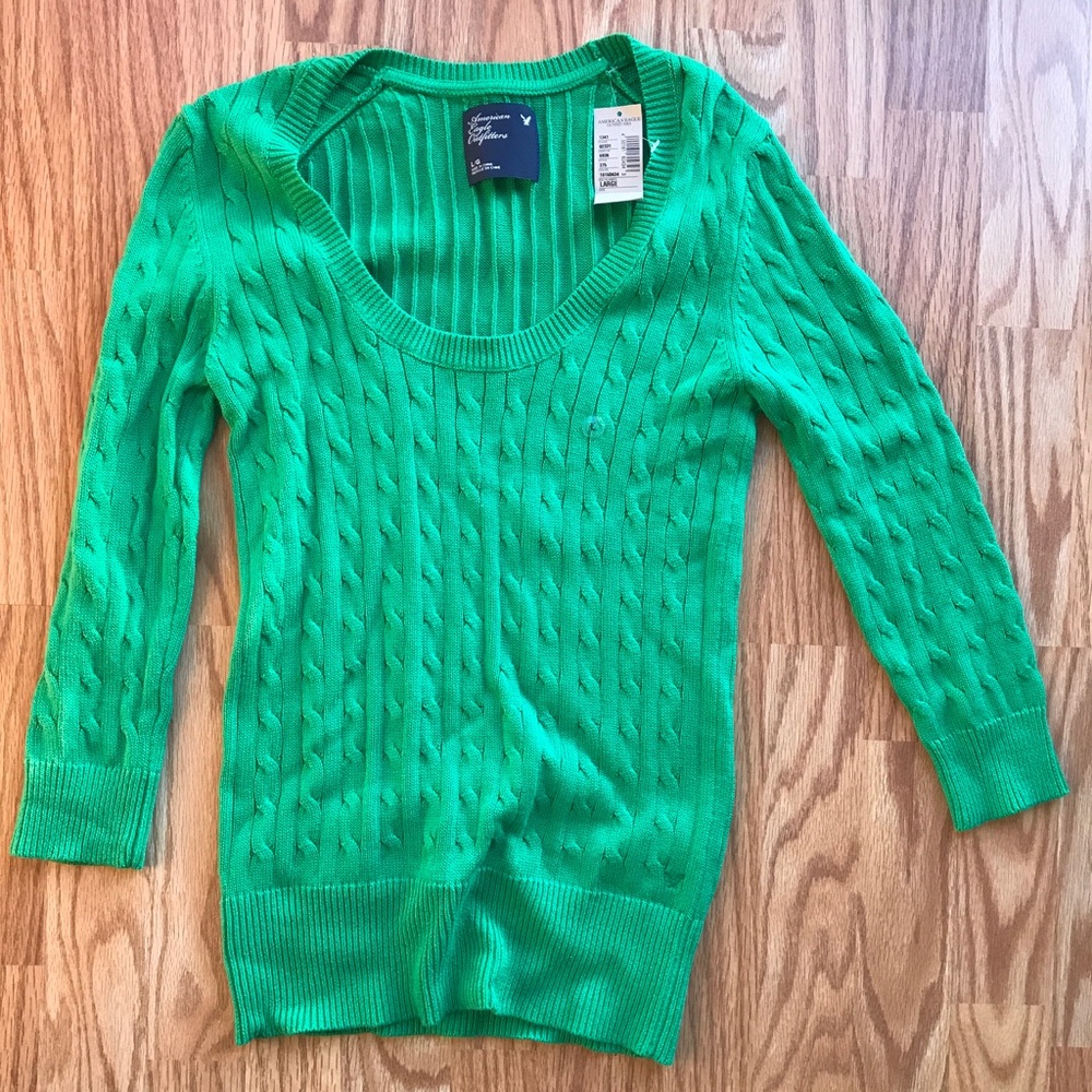 NWT American Eagle green cable sweater